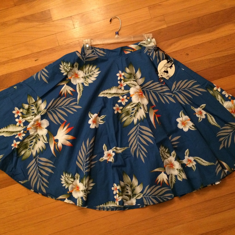 HELL BUNNY Blue Hawaiian Floral Circle Skirt